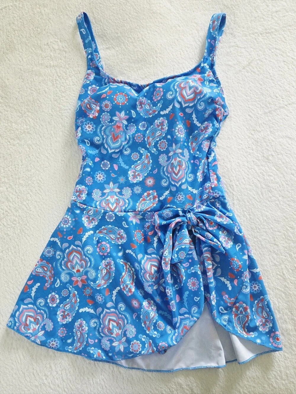 New!!! Eomenie ✨️ Blue Paisley One-Piece Women's Swimdress with Side Tie Size S